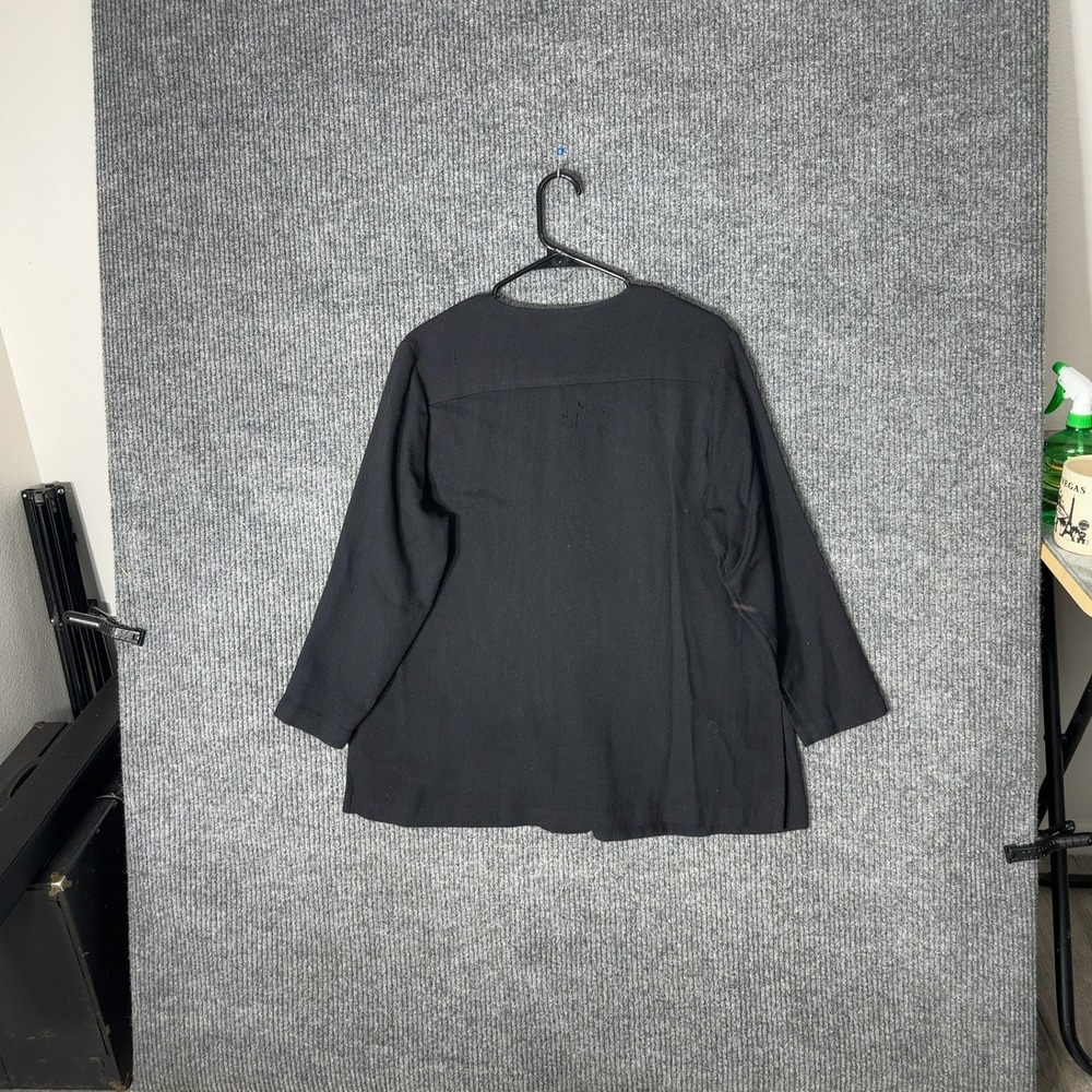 Eileen Fisher Cardigan Womens 1 Black Button‎ Up Ribbed Wool Blend Minimalist